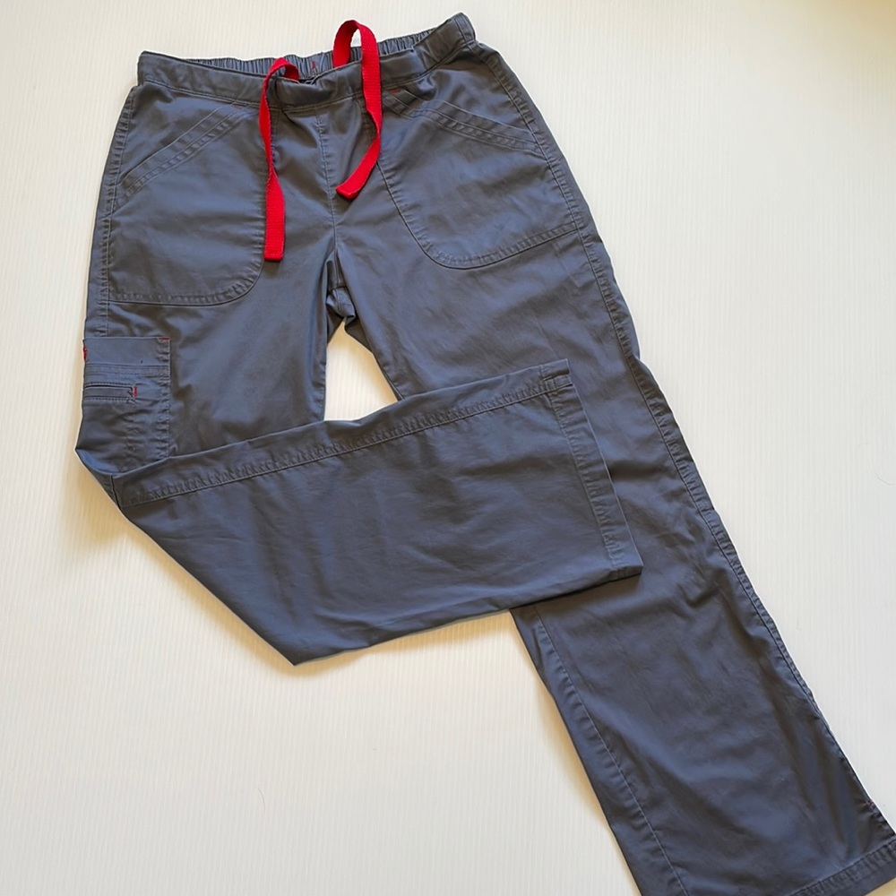 BIO Gray scrub pants with red detailing and draw string. Size XSP